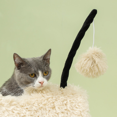 PawHut Дряпальня для котів 98 см, котячий комплекс з когтеточками, тунелем, іграшкою-м'ячиком, котячий будиночок у формі овечки, для котів вагою до 5 кг, світло-коричневий | Aosom