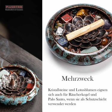 PIOSRTRR Incense Stick Holder-Lotus Incense Holder, Including Chakra Stones