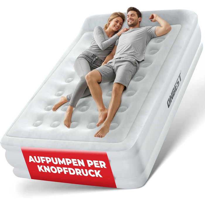 Надувне ліжко самонадувне - для 2 осіб - 203 x 152 x 46 см - з електричним насосом - надувне ліжко для гостей, надувається за 3-5 хвилин - вбудована подушка (Білий)