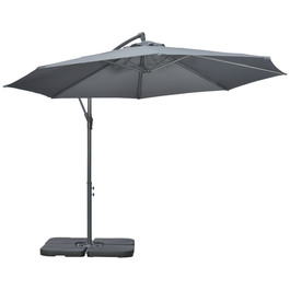 Outsunny Patio Umbrella Ø2.92 m with Hand Crank, Garden Umbrella including Weights & Canopy Cover, Steel Cross Base, Oxford Dark Grey