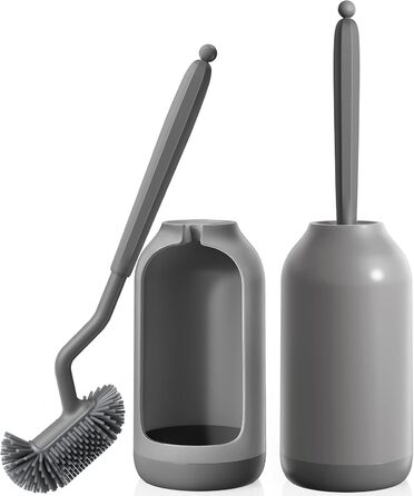Силіконова щітка для унітазу HAMITOR з тримачем: гнучка щітка для унітазу з очищувачем країв - швидковисихаючий набір щіток для унітазу з тримачем для аксесуарів у ванну кімнату, підвісна щітка для унітазу сірого кольору, без свердління, 1 шт.