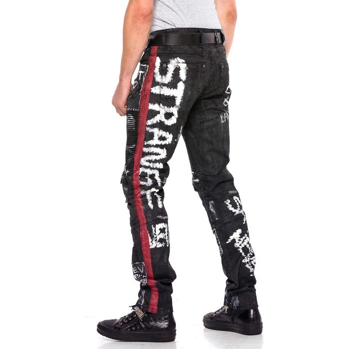 Чоловічі джинси Cipo & Baxx Straight Fit Denim Rockig Design Ripped Biker W38 L32 Чорні