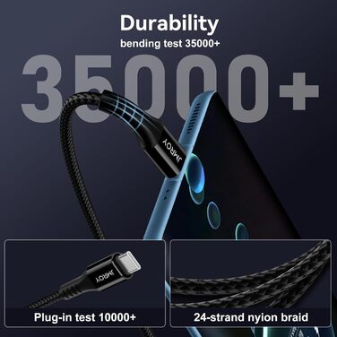 Кабель USB-C [2 шт] 3.1A, чорний, 1м + 2м. Сумісний з Samsung Galaxy, Huawei, Note, S, P, A, та іншими пристроями