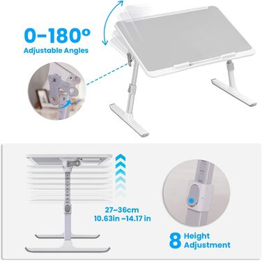 Зручний складаний столик для ноутбука в ліжко з підставкою для планшета, ящиком для зберігання та силіконовими підлокітниками – ідеально для роботи, письма, їжі та малювання