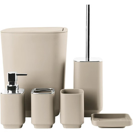 Сучасний набір для ванної кімнати на 6 предметів (білий) з дозатором для мила, тримачем для зубних щіток, мильничкою, щіткою для унітазу, сміттєвим відром та склянкою (кава)