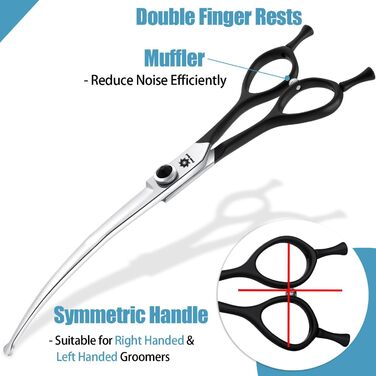 Ножиці для грумінгу собак Dream Reach 6,5 дюйма, вигнуті ножиці для собак з подарунковою коробкою, професійні ножиці з нержавіючої сталі 440C для собак та котів, чорний колір (8 дюймів)