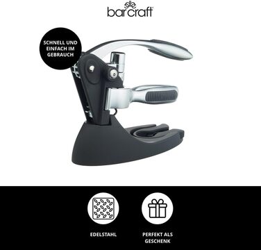 BarCraft Waiter's Corkscrew and Wine Bottle Opener, with Bottle Stopper, Foil Cutter and Replacement Non-Stick Worm, Metal Shimmer, 1 Set with Presentation Box