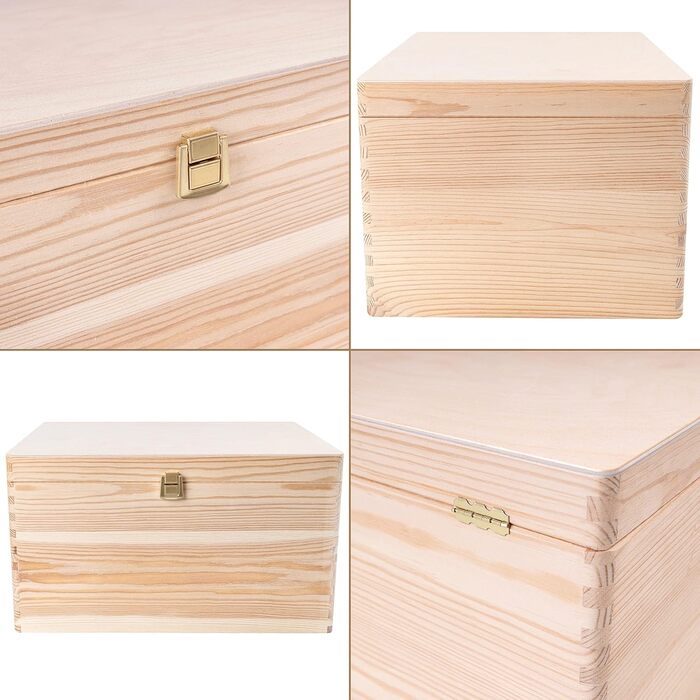 Велика дерев'яна коробка з кришкою та замком Creative Deco XXL 40x30x24 см, скриня для зберігання, органайзер для документів, іграшок, інструментів, натуральне необроблене дерево