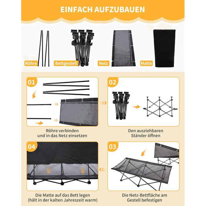 КінгКемп лежанка для собак, піднята лежанка для домашніх тварин, лежанка для собак на відкритому повітрі, чорна, 57 x 57 x 23 см (126 x 66 x 33 см)