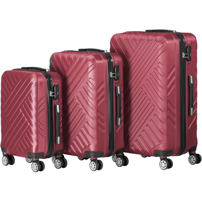 Набір валіз Zelsius 3 шт. (Чорний, Червоний) | ABS, Замки, Роздільники | Ручна валіза, Trolley, Кoffer Groß