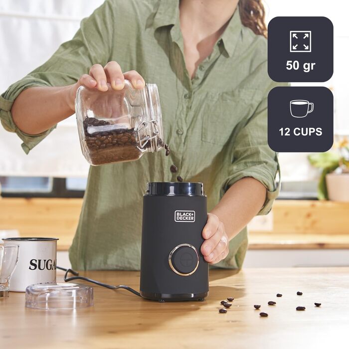 Електрична кавомолка BLACK+DECKER BXCG150E 150W з нержавіючою сталею, чорна