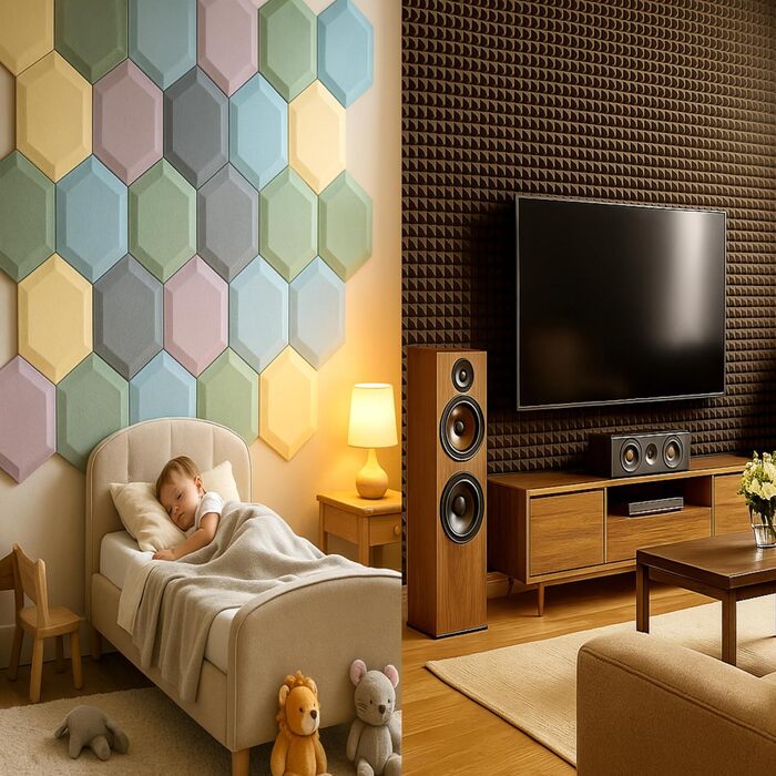 Акустичні панелі для шумоізоляції 30x30x5 см, набір 6 шт. (Сірий) — Професійні звукопоглинаючі панелі для студії, подкастів, дому та офісу з клейкою стрічкою