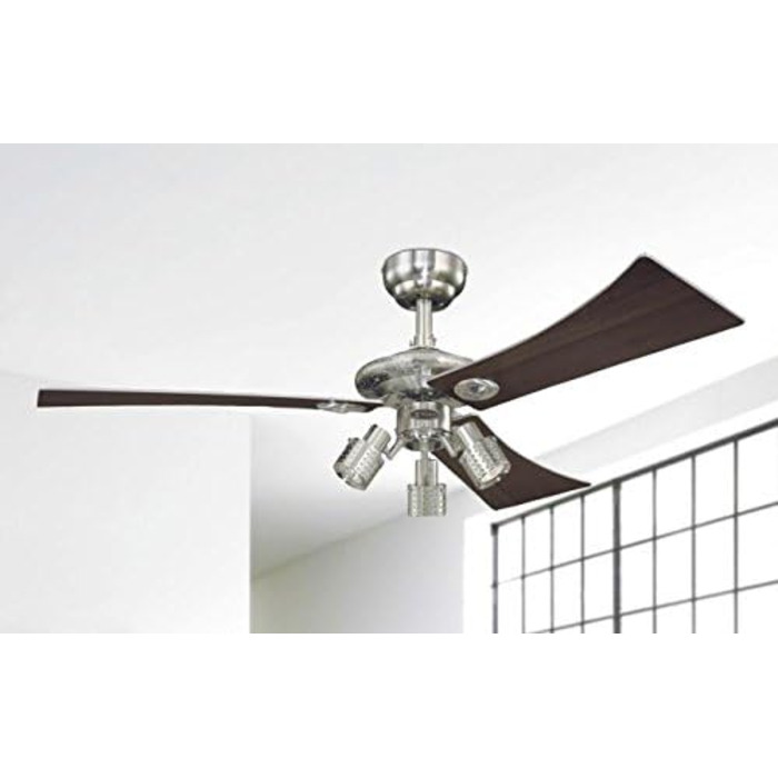 Вентилятор стельовий Westinghouse Audubon 7211940, метал, нікель щіткований, 122x122x39 см, енергоефективність A++-E, патрон GU10