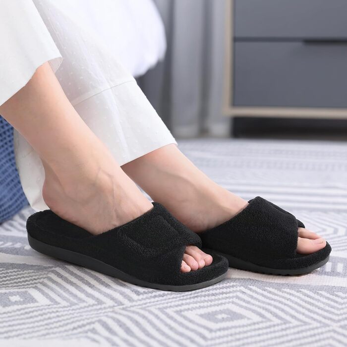 Ортопедичні домашні тапочки для жінок Litfun з підтримкою склепіння стопи, регульовані, з відкритими пальцями, для п'яткової шпори (Чорний, 39 EU)