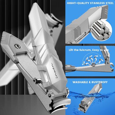 Професійний кусачковий манікюрний інструмент з контейнером для збору обрізаних нігтів, для пальців та п'ят, з нержавіючої сталі, великий, срібний (3,5x0,79 дюйма)
