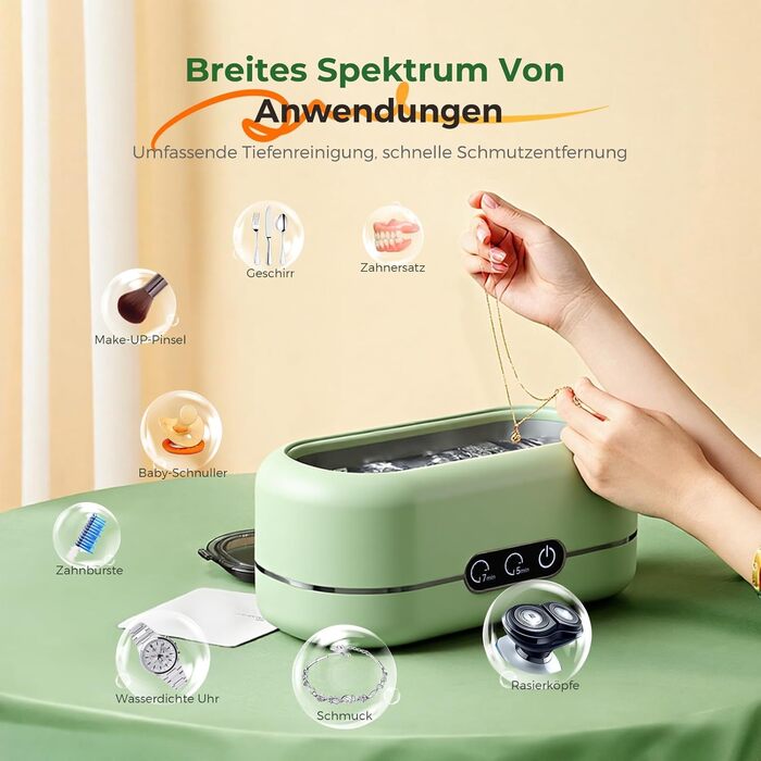 Ультразвукова мийка 48000 Гц, 350 мл, для ювелірних виробів, окулярів, годинників, зубних протезів (зелена)