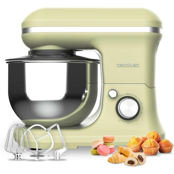 Кухонний комбайн Cecotec Cecomixer 250W з чашею з нержавіючої сталі, 3л, 5 функцій (місити, збивати, перемішувати, монтувати, емульгувати), 6 швидкостей, зелений
