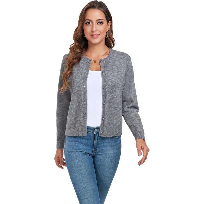 Кардиган жіночий KESSER Daen, сірий, розмір L, класичний, з ґудзиками, в'язаний, для осені/зими