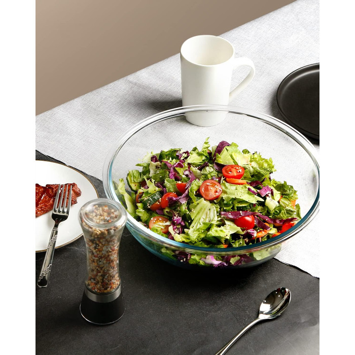 NUTRIUPS 4.5L Salad Bowl, 33cm Glass Bowl, Large Mixing Bowl Glass, Glass Bowl