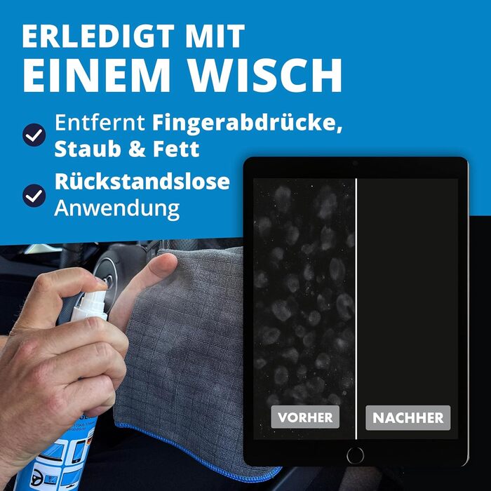 Набір для чищення екранів LICARGO 300 мл: без розводів, з мікрофіброю - для TV, моніторів, ноутбуків, планшетів та телефонів (входить: очищувач екрану + очищувач салону + 6 серветок)