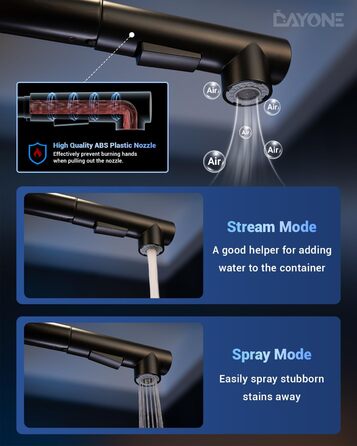 Чорна кухонна змішувач DAYONE з висувною лійкою, 360° обертання, модель G6808mb