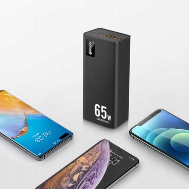 Потужний павербанк 50 000 mAh, чорний, з 4 USB-портами та швидкою зарядкою