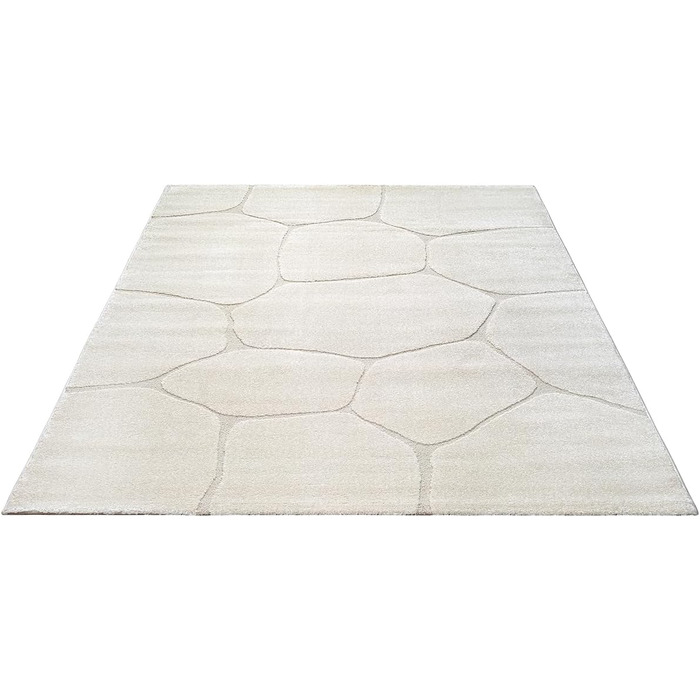 Килим Everest - сучасний коротковорсовий килим для вітальні та спальні з ефектом висоти-низькості, 3D ефект, висока щільність ворсу та приємна м'якість, дизайн Panglao, кремовий (200 x 290 см)