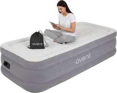 Надувний матрац-ліжко AVENLI самонадувний для 1 особи, 191x99x46 см, з інтегрованою помпою, белькрове покриття, для кемпінгу та дому