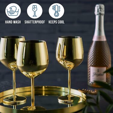 8 келихів для вина з нержавіючої сталі Oak & Steel (540 мл) - Золотий колір - Міцні та незламні - Подарунковий набір для днів народжень, весіль та Різдва
