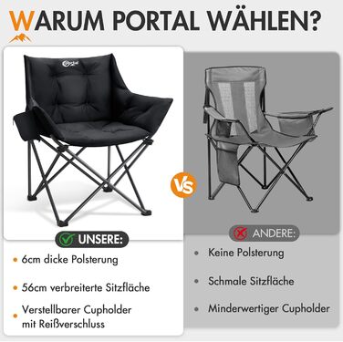 Крісло для кемпінгу складне, XXL, чорне, 150 кг, з підлокітниками, м'яке, для відпочинку на природі