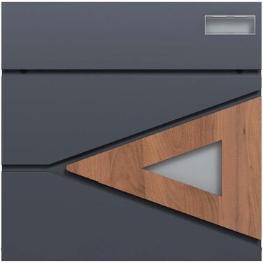 Поштова скринька настінна SCHARTEC SPB-8 антрацит з дерев'яним декором та відділенням для газет, велика, сучасний дизайн