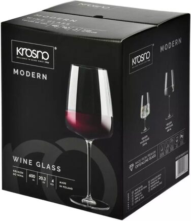 Набір келихів Krosno для білого, рожевого вина та Prosecco, 4 шт., об'єм 650/480 мл, сучасна колекція, для дому, ресторану, кухні, безпечні для миття в посудомийній машині