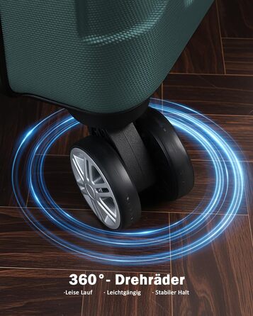 Набір валіз Boleedy 3шт (55/66/76 см), Trolley, жорсткий корпус, 360° обертання, тихі колеса, телескопічна ручка, темно-зелений