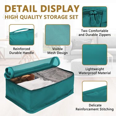 Органайзери для валізи Packing Cubes 12 шт. – Набір для подорожей, різні розміри та кольори (блакитний)