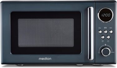 Мікрохвильова піч MEDION Retro (20 л, 800 Вт, 5 рівнів, 8 програм, цифровий дисплей, розморожування, компактна, сіра, MD15000)
