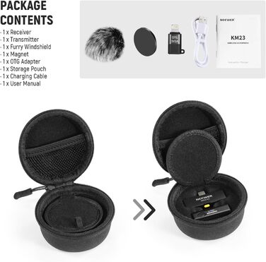 NEEWER Бездротовий петличний мікрофон KM23: 48kHz/24Bit, 8 годин роботи, шумозаглушення, USB-C, сумісний з DJI, Insta360, iPhone, Android, PC