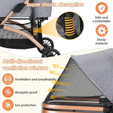 Візок для собак Mamizо 3 в 1: візок, переноска, сумка, до 20 кг, сірий