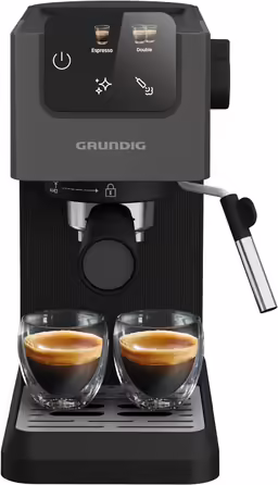 GRUNDIG KSM 4330 Espresso Machine with Milk Frother, for Ground Coffee, Removable Water Tank, Touch Display, 1626 W Power, Memory Function, Black
