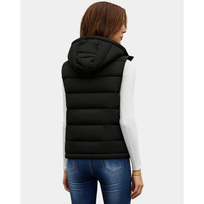 Жіноча жилетка короткої моделі, елегантна безрукавка, тепла зимова куртка з капюшоном, легка степна жилетка, чорний колір, розмір M