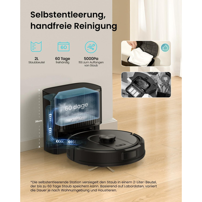 Робот-пилосос Vexilar W11 з функцією миття, LiDAR навігація, потужність 5000Pa, тривалий час роботи, WiFi, ідеальний для килимових покриттів