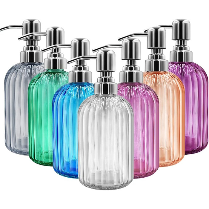 Скляні дозатори для мила 2 шт, 400 мл з нержавіючою сталевою помпою, багаторазові, преміум-якість для ванної кімнати, кухні, стільниці (Сірий)