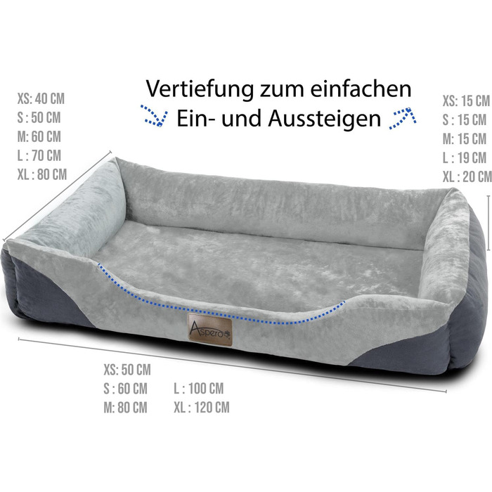 Ліжко для собак з високим бортиком - м'яке, зручне, для малих, середніх та великих собак. Розміри: 80x120, 70x100, 60x80, 40x50 см. Колір: сірий