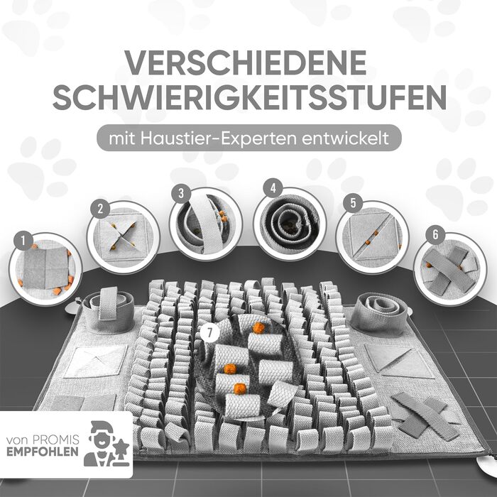 BOBBYS WORLD® Snuffle Mat [Test Winner] for Dogs & Cats + FREE E-Book - Interactive, Bite-Proof Dog Toy - Intelligence Toy for Promotion and Activity - Puzzle Toy | Grey