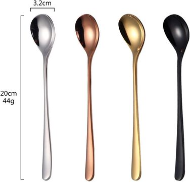 Набір довгих ложок для лате макіато та десертів із нержавіючої сталі 304, 20.5 см, 8 шт (4 кольори)