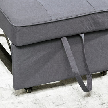 HOMCOM 3-in-1 Sleeper Chair Convertible Sofa Bed with Bed Function, 2-Seater Sofa with Adjustable Backrest, Side Pocket, Cushion, Wheels, up to 300 kg, for Small Spaces, Dark Grey | Aosom