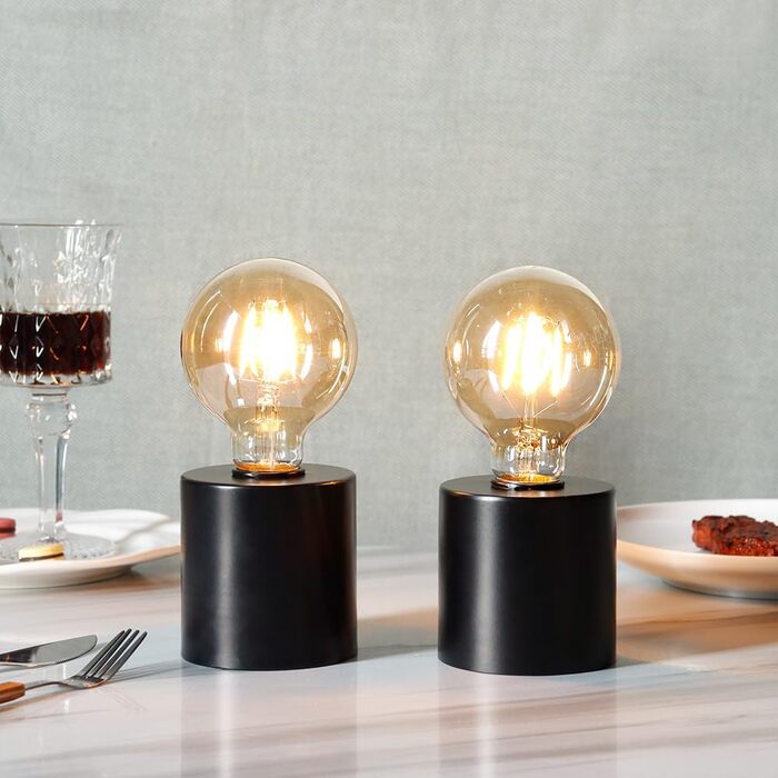 Настільні лампи JHY DESIGN 2 шт. з металу, бездротові, на батарейках, 20 см, декоративні, сферичні, для спальні, вечірки, саду, дому, вітальні (чорна основа)