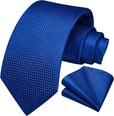 HISDERN Краватка для чоловіків з нагрудним хустиком у горошок. Краватка для весілля, класичний стиль, бізнес. Набір краватки та хустинки, універсальний розмір (A-16, Королівський синій)