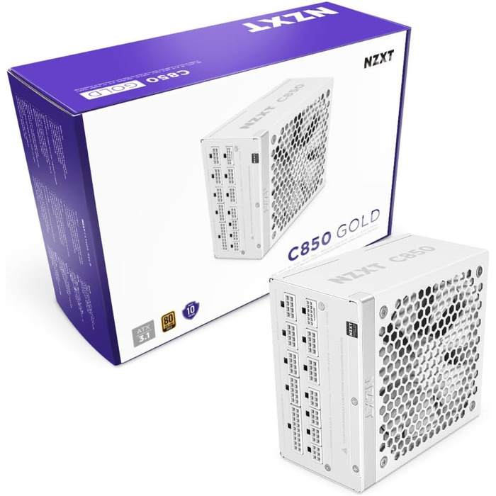 Блок живлення NZXT C850 Gold ATX 3.1, 850W, 80 Plus Gold, повністю модульний, білий
