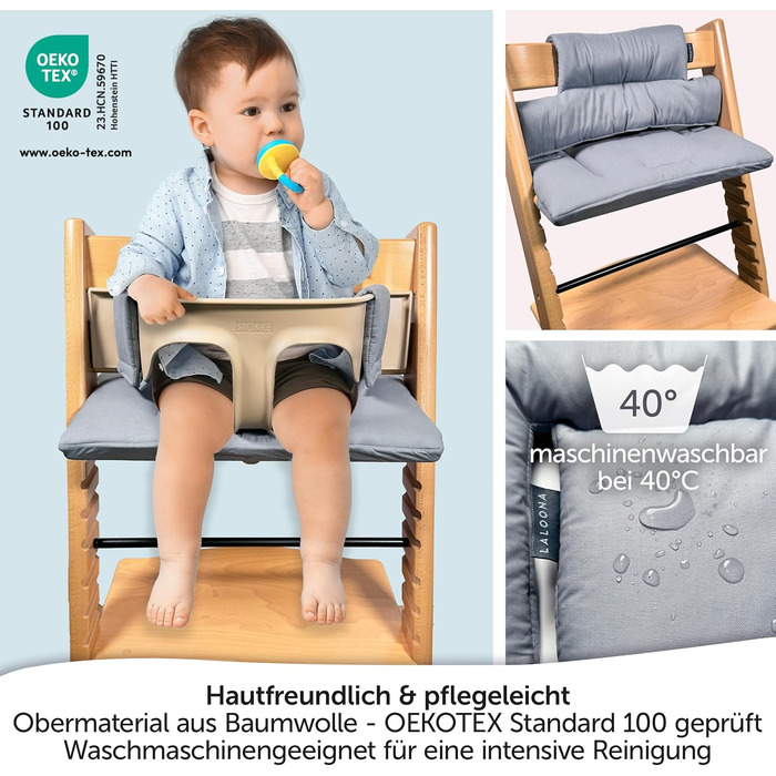 Подушка для стільчика Stokke Tripp Trapp LaLoona, 2 шт., бавовна, OEKO-TEX, гіпоалергенна, сіра, машинне прання