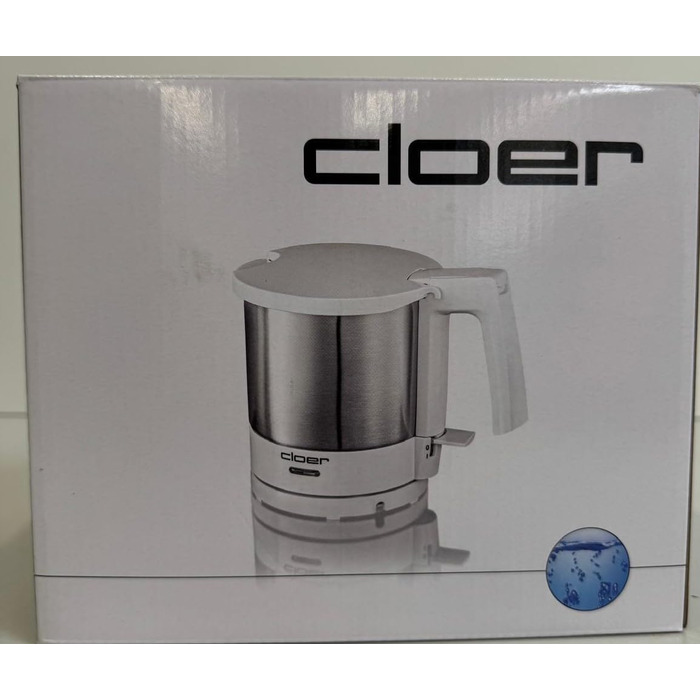 Електричний чайник Cloer 4701 з нержавіючої сталі, 1.5 л, 2200 Вт, з фільтром від накипу та захистом від перегріву, білий